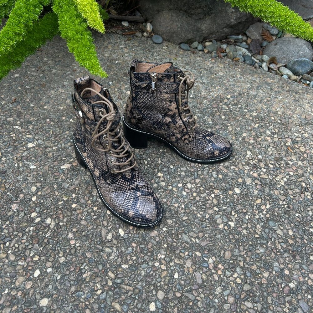 Joie Ragster Python Snakeskin Print Combat Boots … - image 3